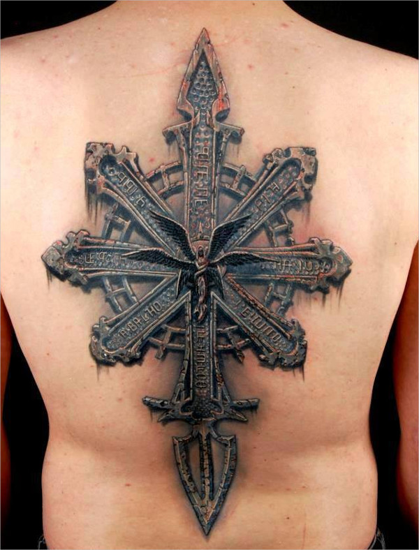 angel and crosses 3d tattoo