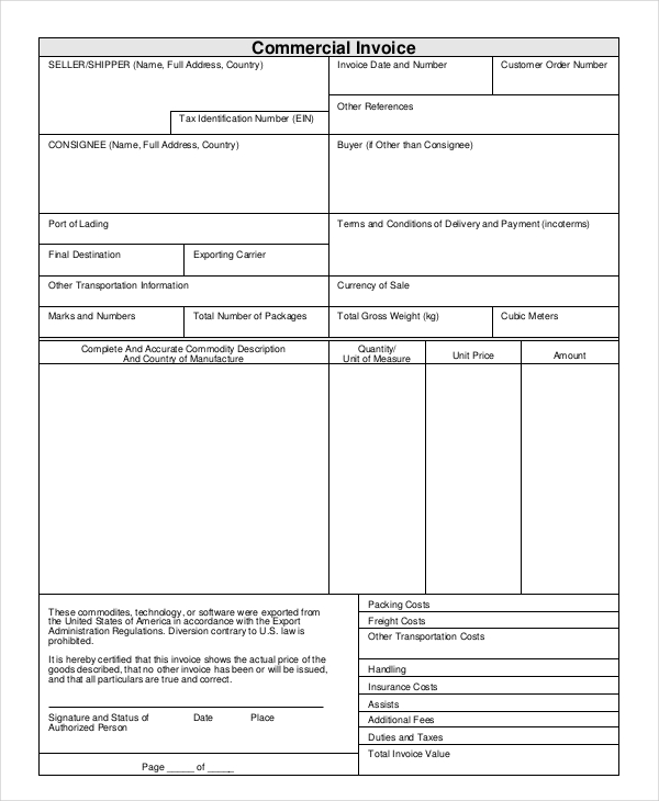 commercial seller invoice template