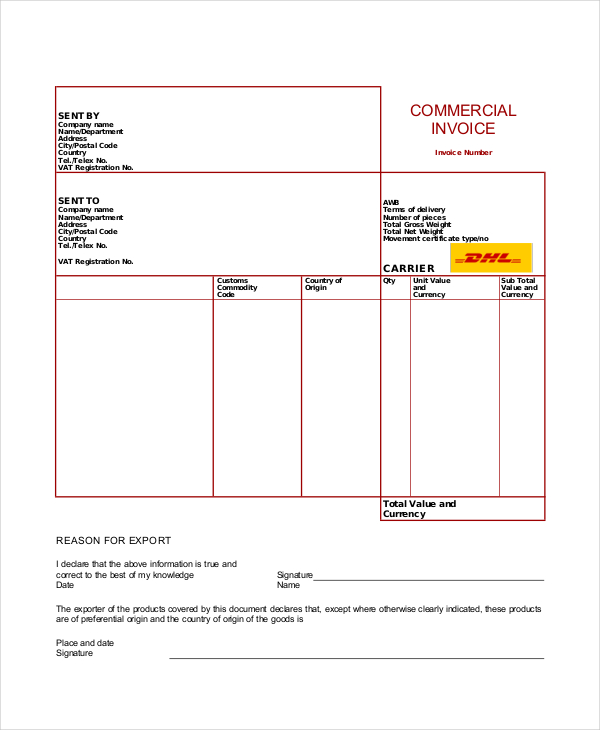 commercial carrier invoice template