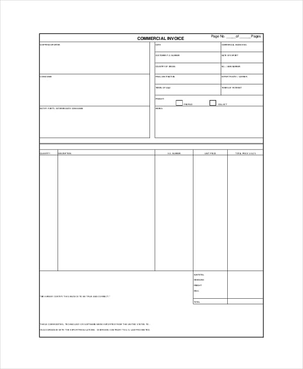 generic commercial invoice template1