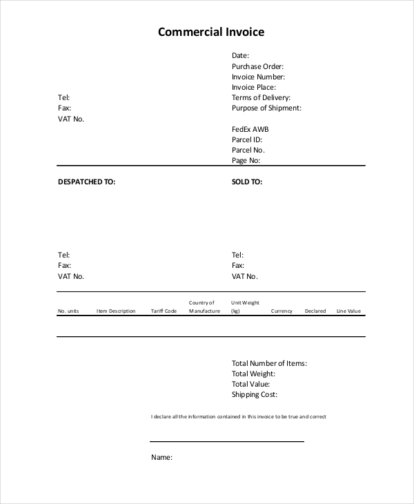 commercial invoice example