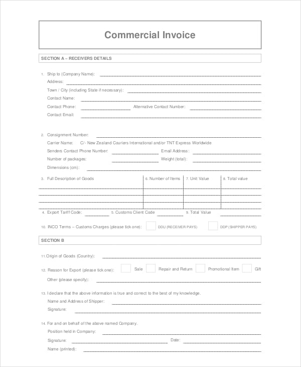 commercial courier invoice template