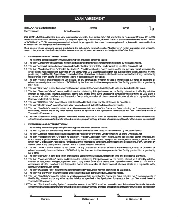 commercial vehicle loan agreement template