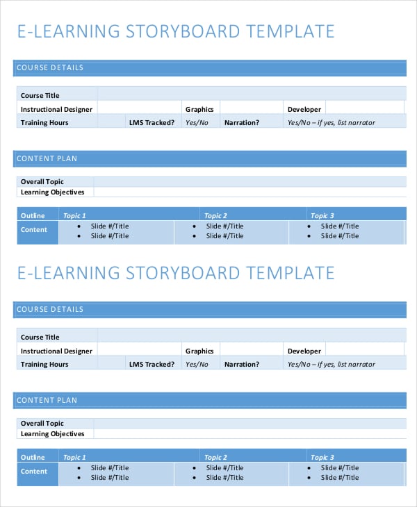 e learning storyboard template