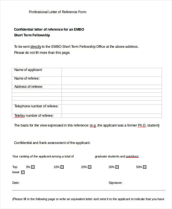 professional letter of reference form