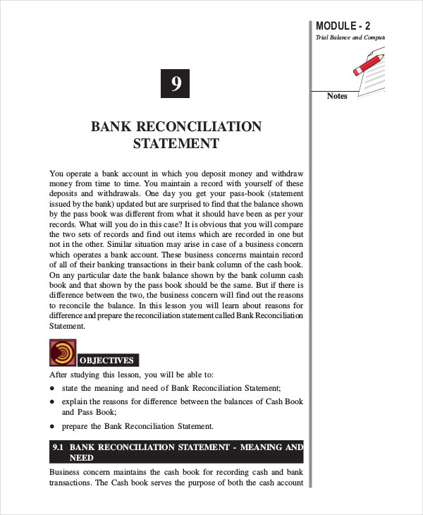 bank reconciliation statement