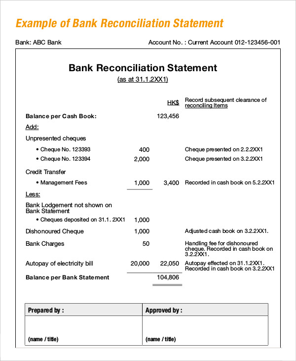 basic bank reconciliation example