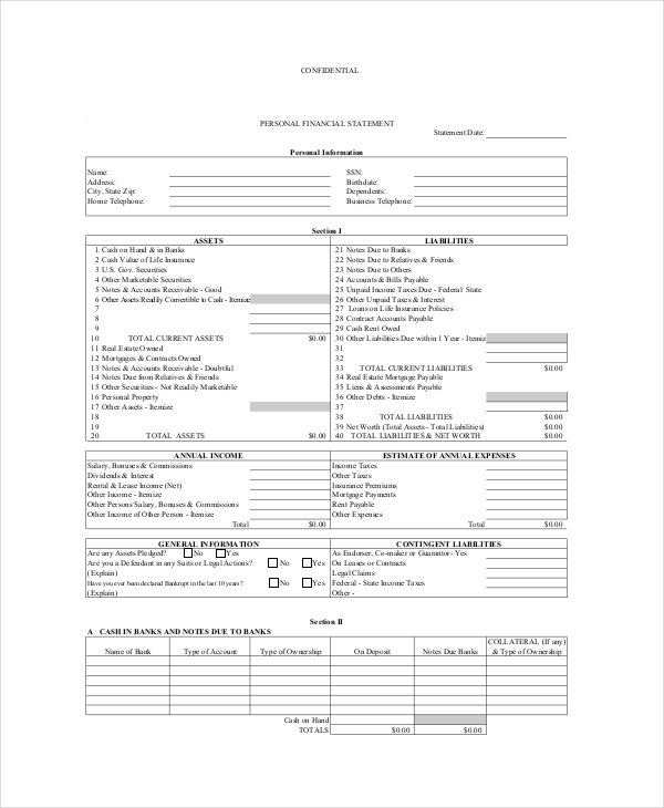 Personal Financial Statement Form 7 Free PDF Word Documents Download