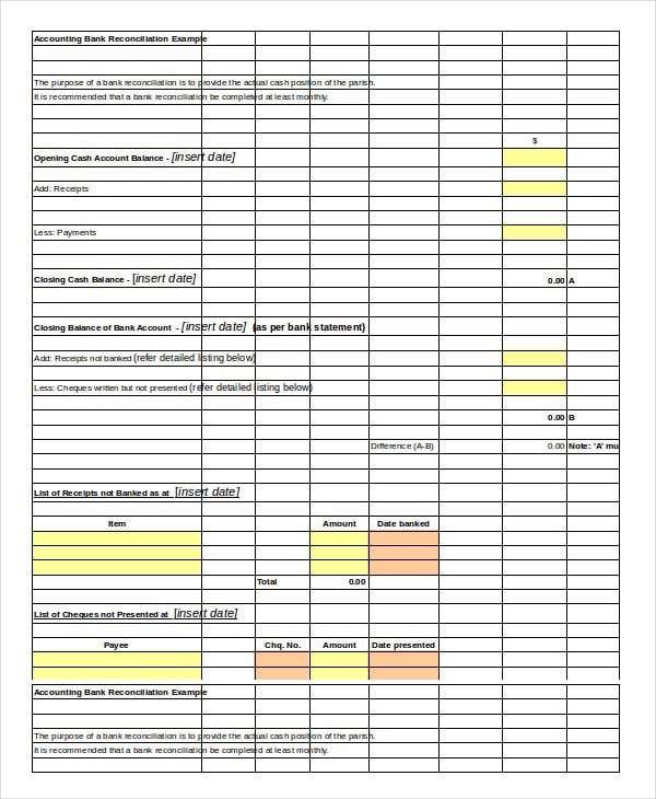accounting bank reconciliation example