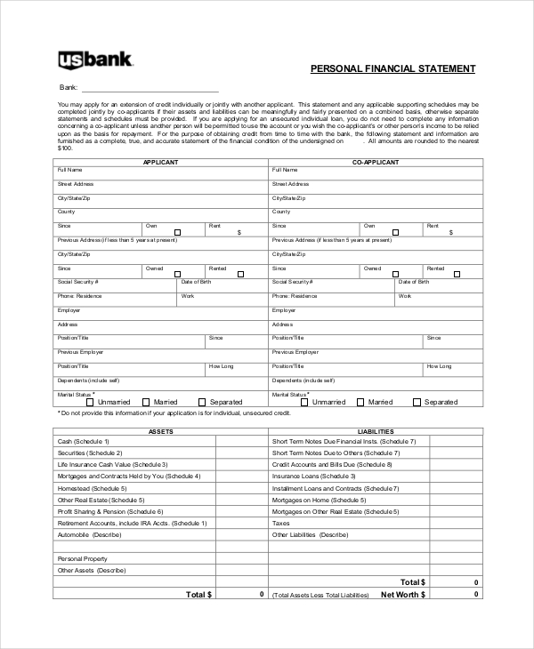 Personal Financial Statement Form 7 Free PDF Word Documents Download