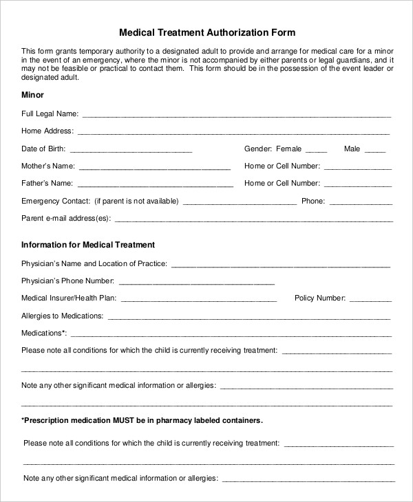 medical treatment authorization form