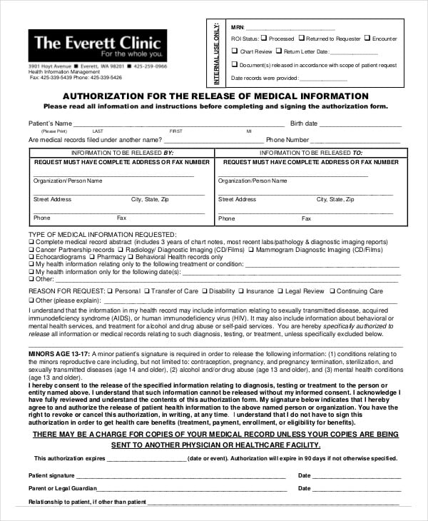 medical records release authorization form