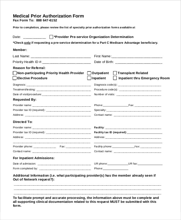 11+ Printable Medical Authorization Forms - PDF, DOC | Free & Premium ...