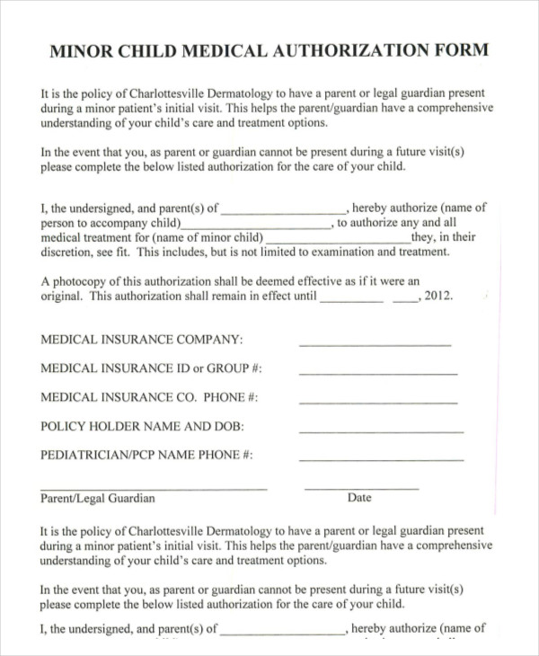 11 Printable Medical Authorization Forms PDF DOC