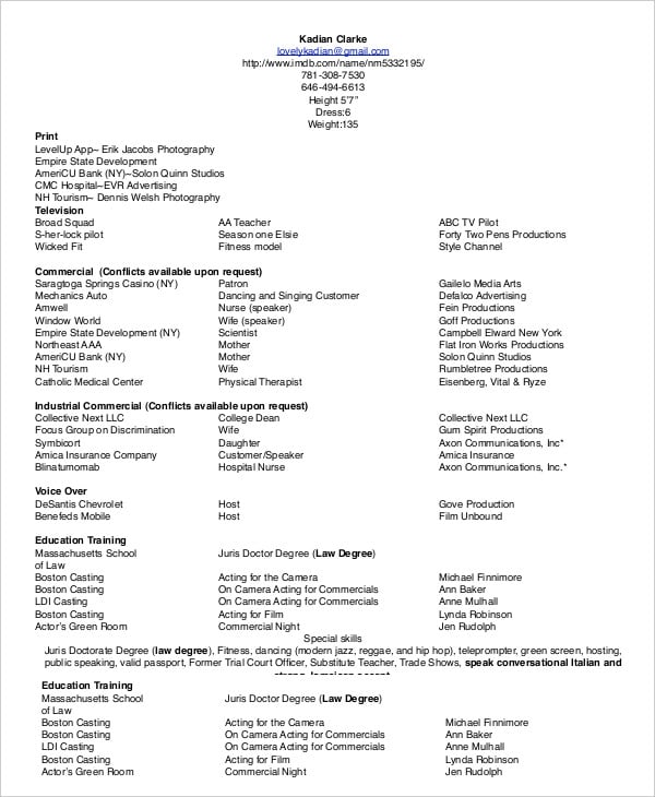 10  actor resume examples