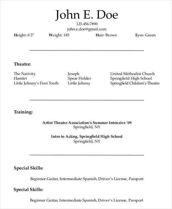 10+ Actor Resume Examples - PDF, DOC