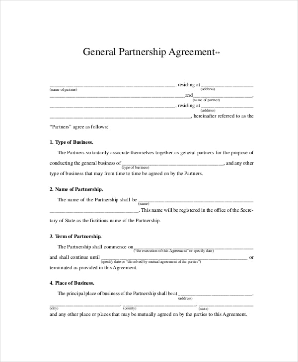 general business partnership agreement template