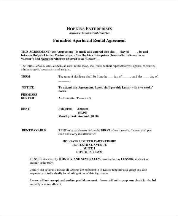 furnished apartment lease agreement