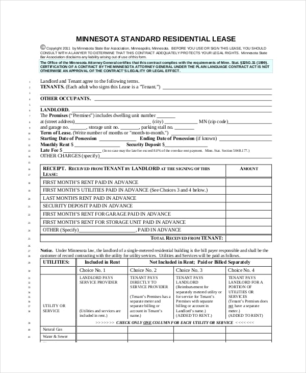 standard apartment lease agreement
