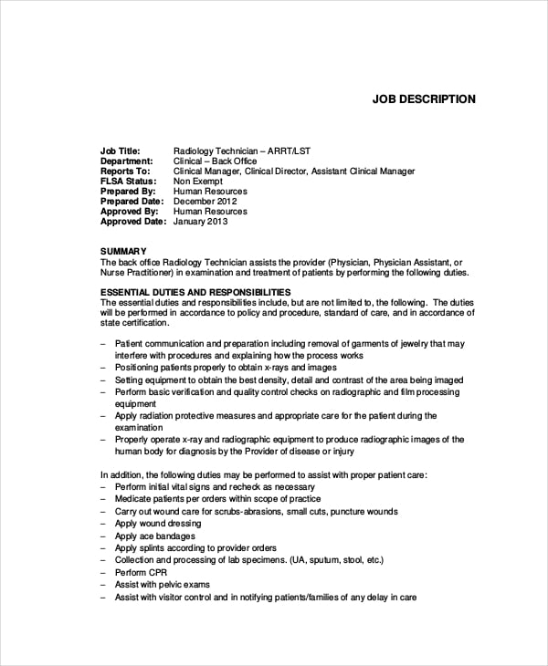 Senior radiological control technician job description