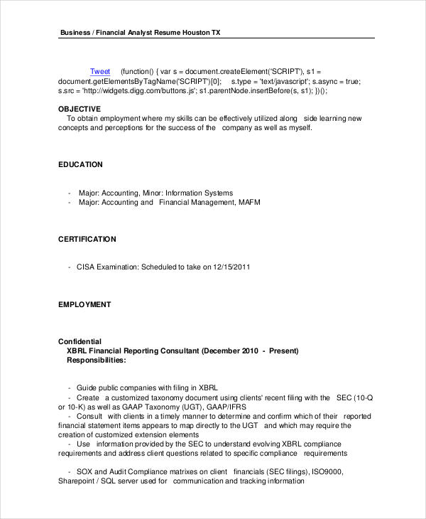 Financial Analyst Resume - 12+ PDF, Word Documents Download | Free ...