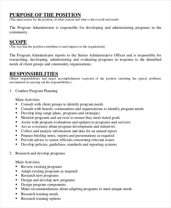 job description program administrator