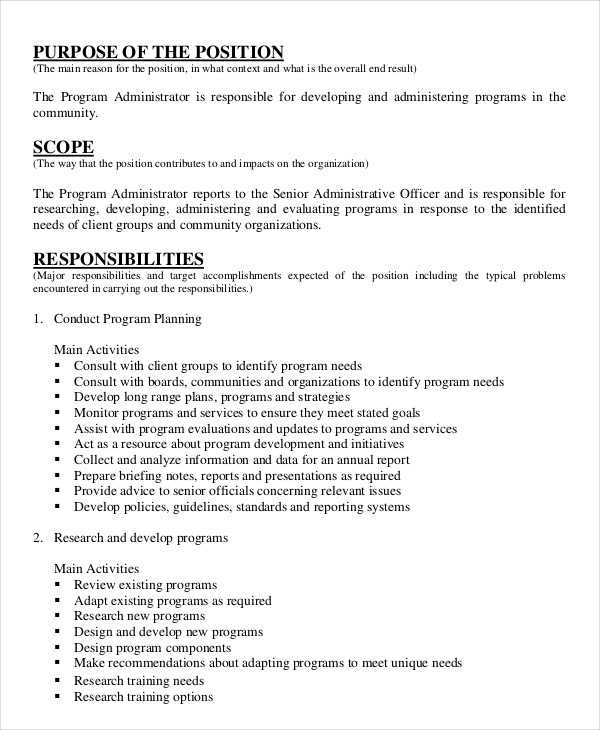 Job Description For Administrator