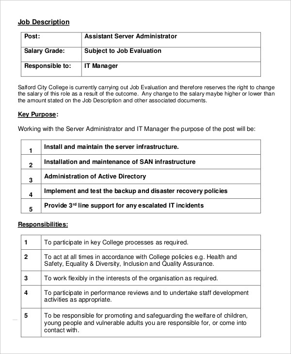 Administrator Job Description Example 14+ Free Word, PDF Documents