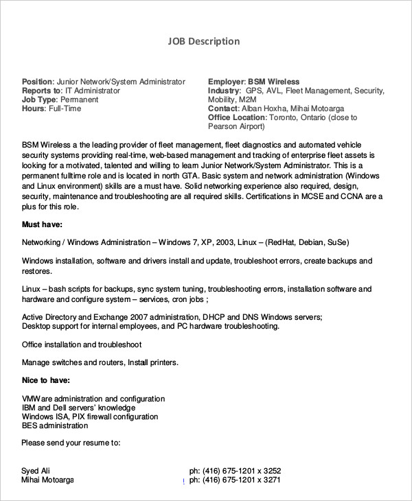 Administrator Job Description Example 14+ Free Word, PDF Documents Download