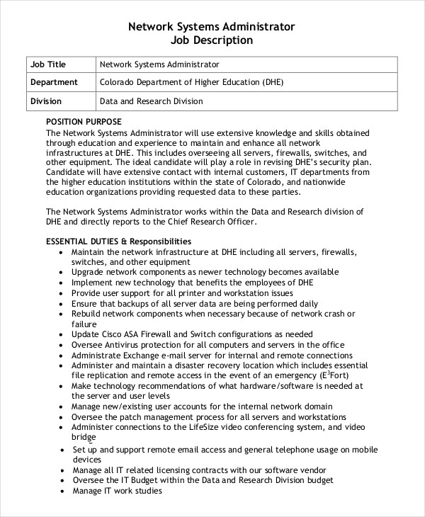 Administrator Job Description Example 14+ Free Word, PDF Documents