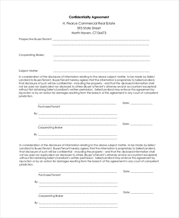 confidentiality agreement real estate template