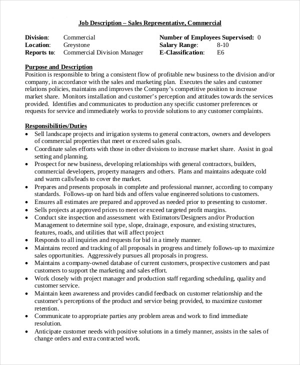 Sales Representative Job Description Template