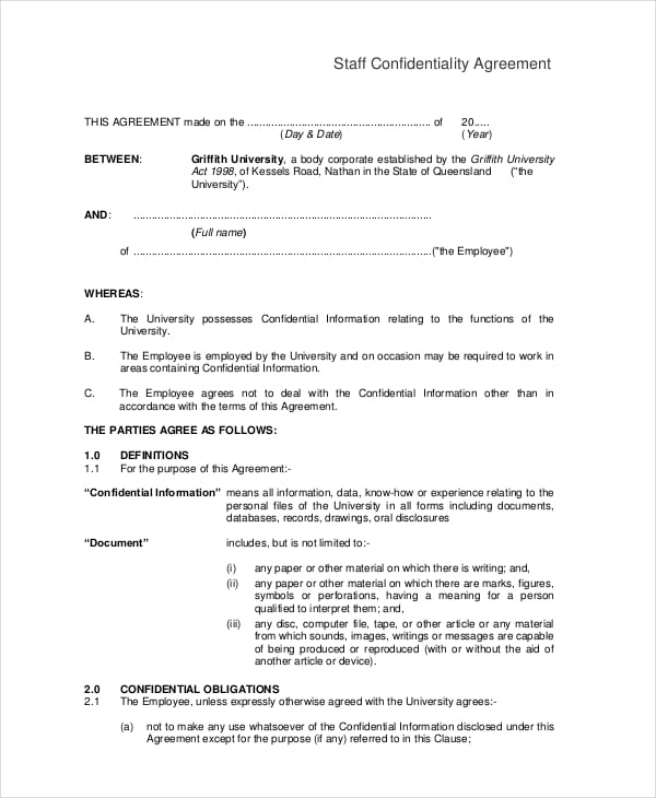 staff confidentiality agreement template