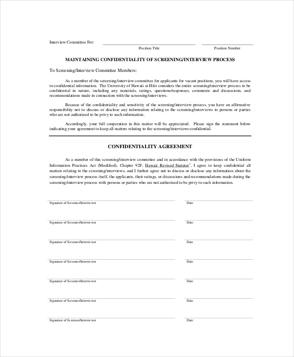 interview confidentiality agreement template
