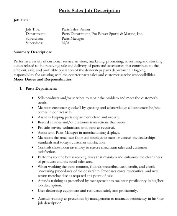 12+ Sales Job Description Templates - PDF, DOC | Free ...