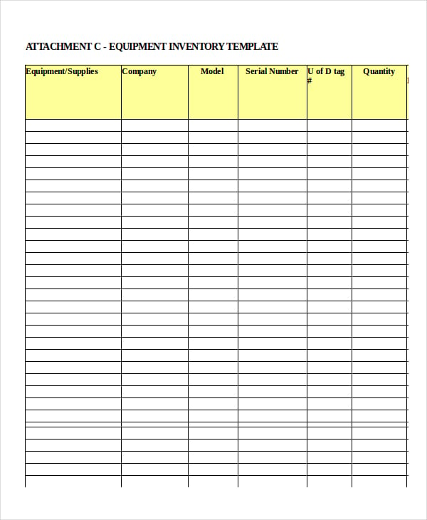 equipment inventory spreadsheet template