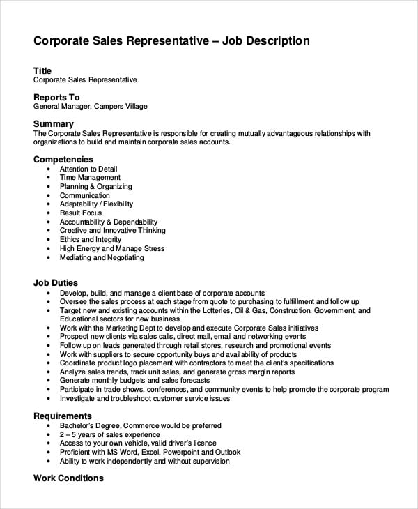 12 Sales Job Description Templates PDF DOC