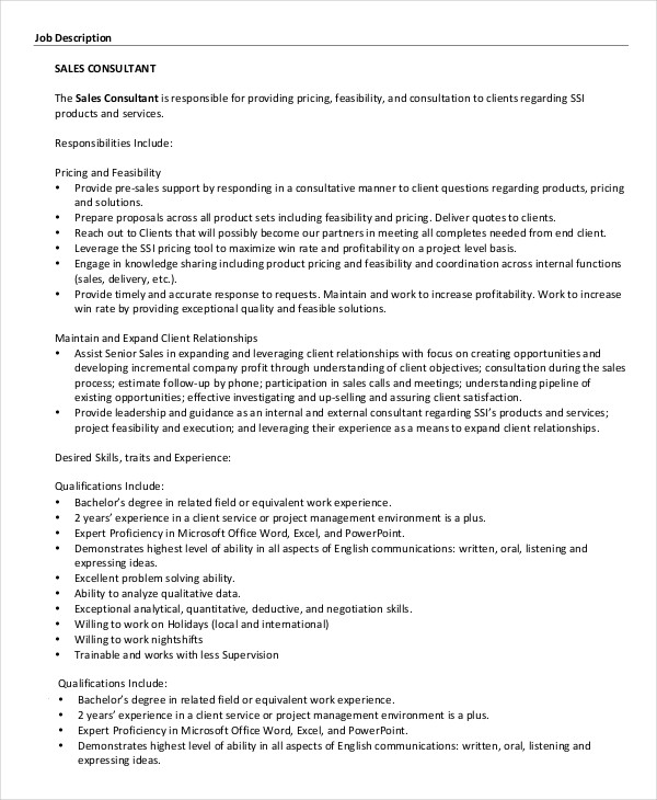 12+ Sales Job Description Templates - PDF, DOC | Free ...