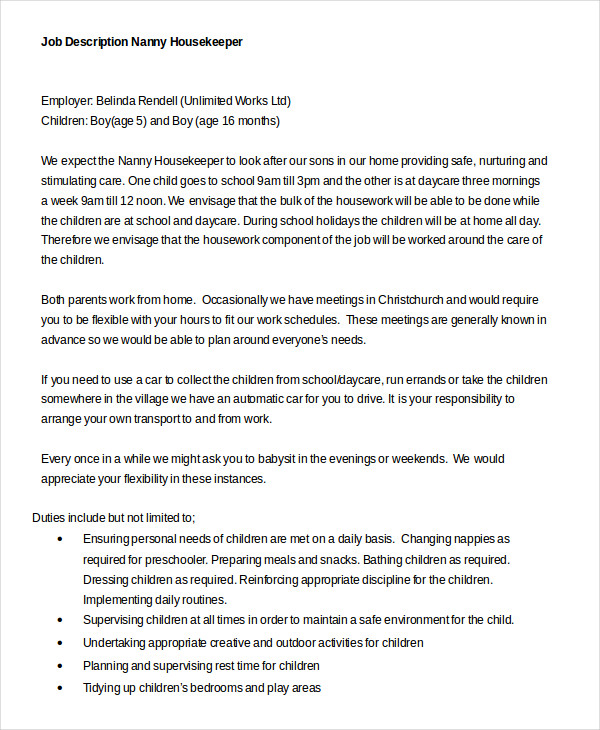Housekeeper Job Description Example 14+ Free Word, PDF Documents Download