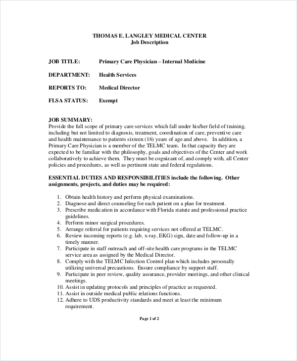 job description template medical office