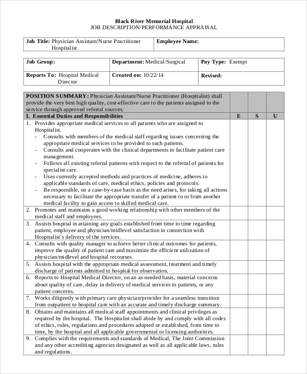 Physician Job Description Free Sample Example Format