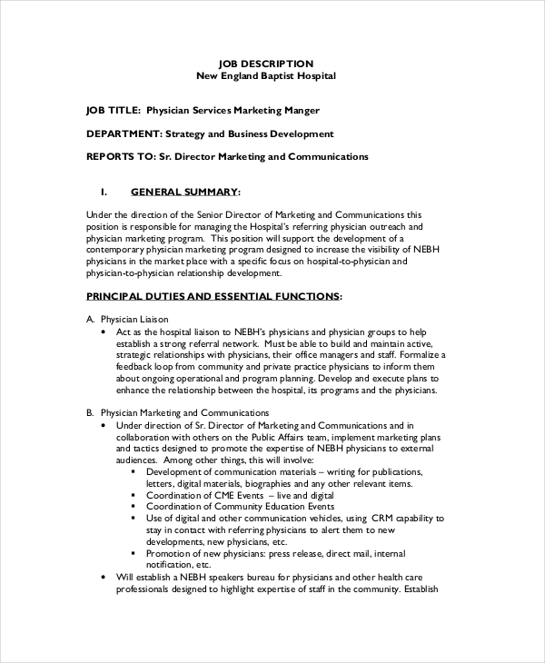 Physician Job Description Free Sample, Example, Format