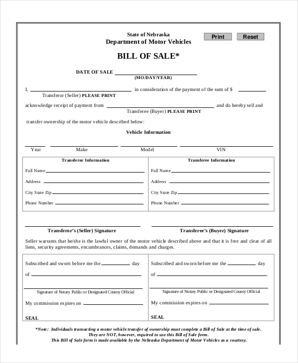Motor Vehicle Bill of Sale 7+ Free word, PDF Documents Download Free & Premium Templates