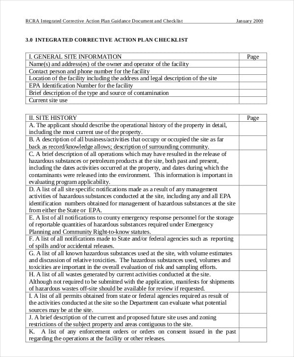 integrated corrective action plan template