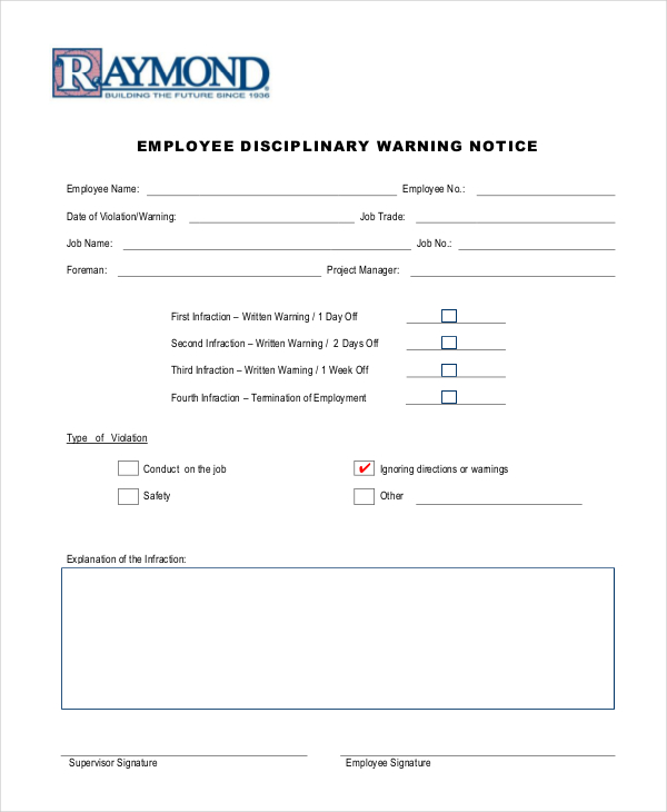 12+ Printable Employee Warning Notice Templates - Google Docs, MS Word ...