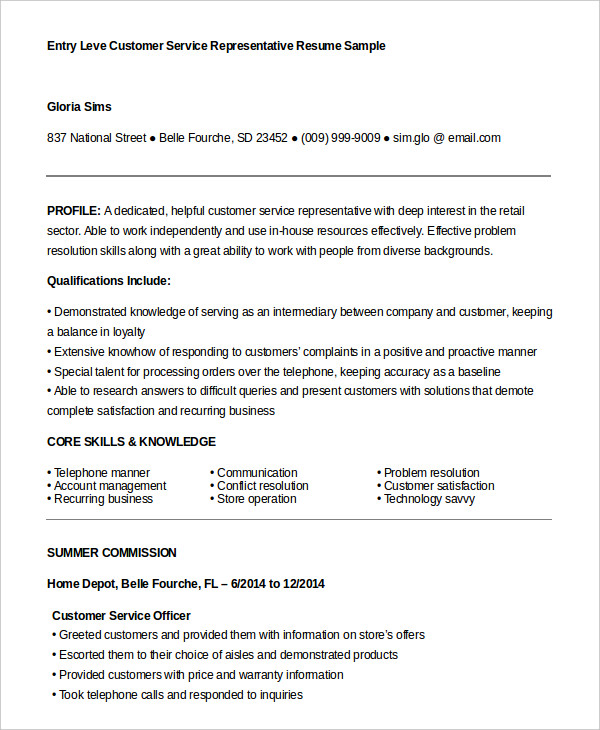 Entry Level Customer Service Resume Objective