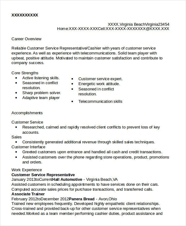automotive customer service representative resume