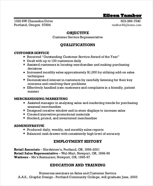 Customer Service Representative Resume  9+ Free Sample, Example, Format  Free  Premium Templates