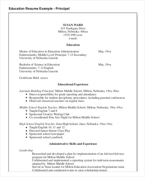 education resume example template in pdf