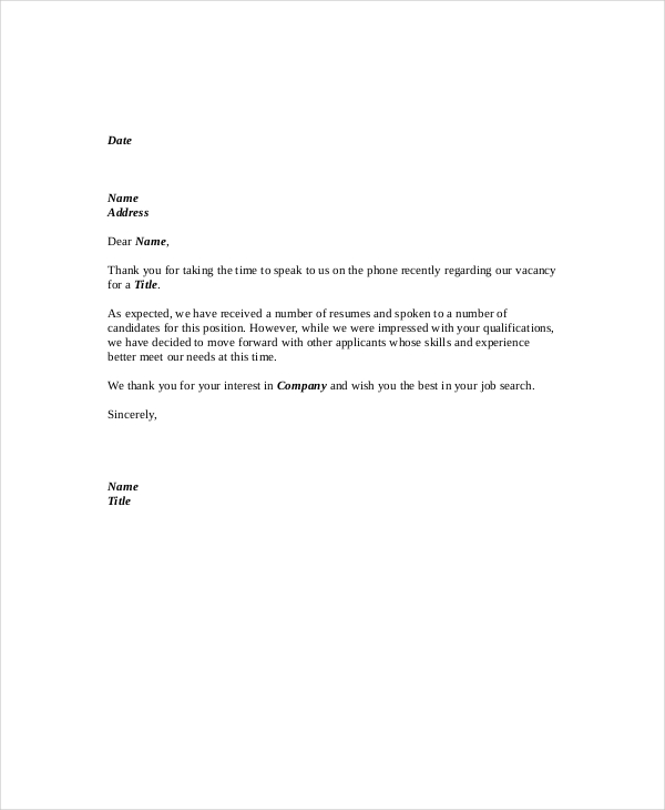 9+ Job Rejection Letters - Free Sample, Example, Format